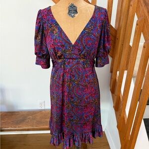 Betsey Johnson Pink & Blue Bambi Paisley V-Neck Midi Dress